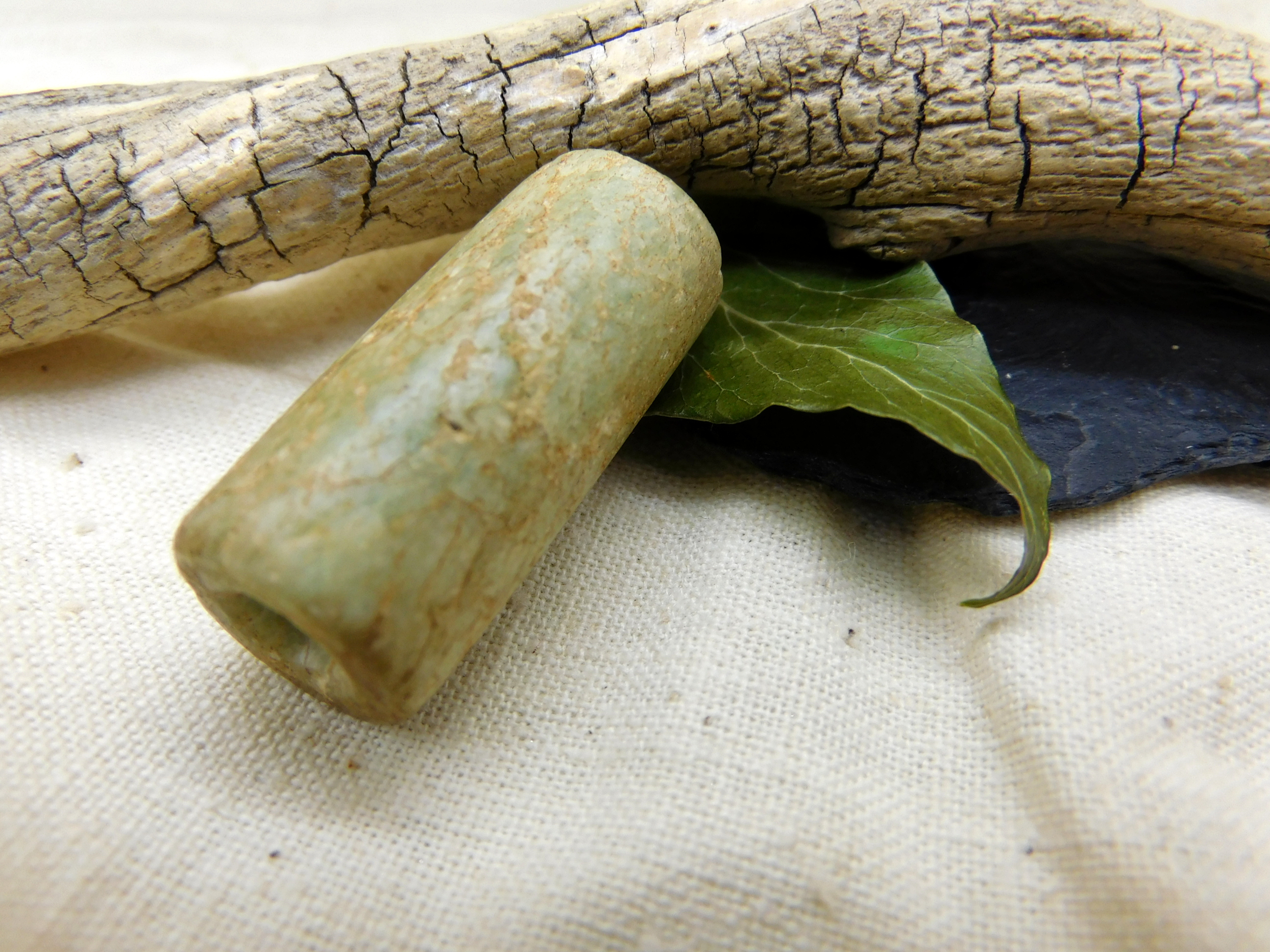 rare ancient Amazonite stone bead from Mauritania, cylindrical 1.26"